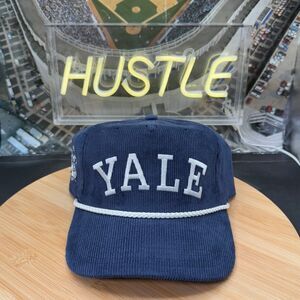 YALE University Bulldogs Corduroy Baseball Hat Rope Accent Logo Navy Retro NWOT